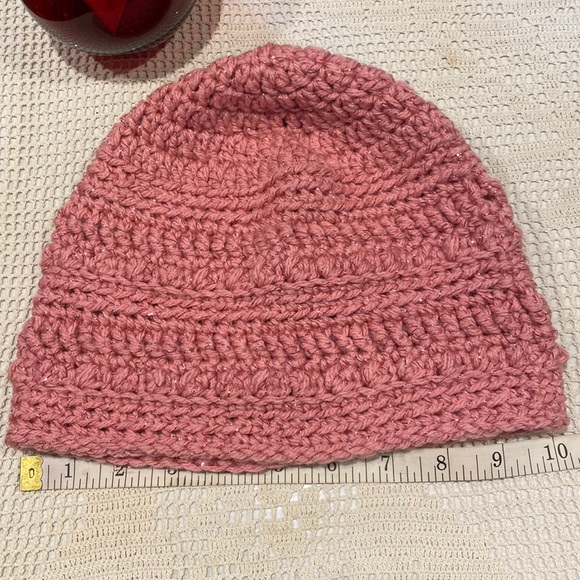 Handmade Crochet Hat Beanie -XL/L - Pink/Pink Sparkly - Pretty in Barbie Pink! - Picture 8 of 9